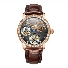 18k Gold Double Tourbillon Skeleton Movement Watch.